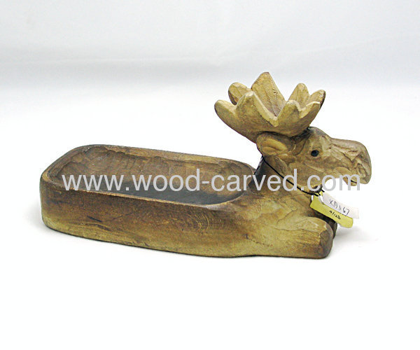 Wood carved deer soap dish