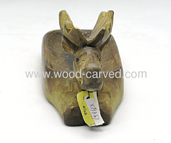 Wood carved deer soap dish