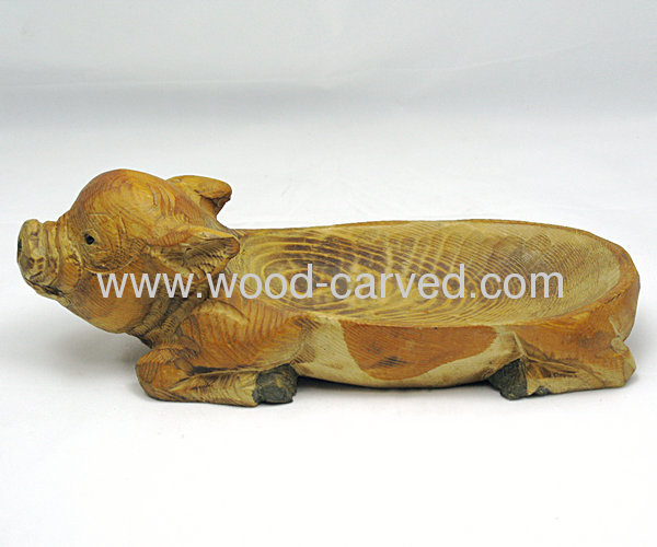 Wood carved pig soap dish