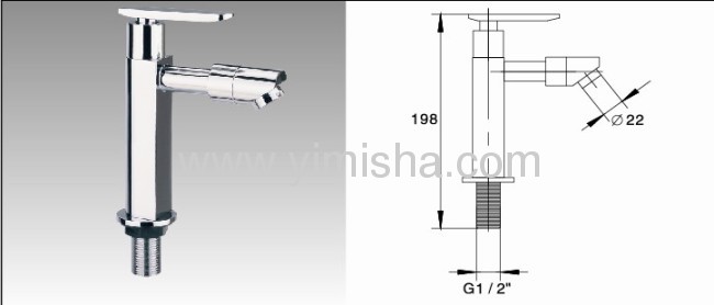 151mmx G1/2x dia.22mm Brass Water Faucet for Basin with Rectangular Handle