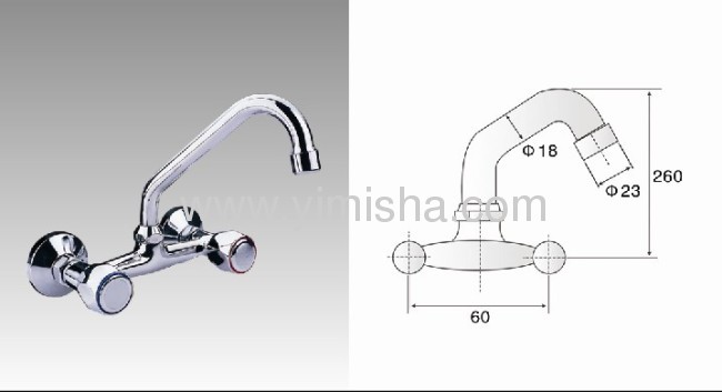 260mmx60mm x dia.23mmx dia.18mm Brass Dual Handles Chrome Plated In WallFaucet for Kitchen