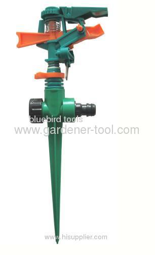 Plastic impulse water hose sprinkler with plastic spike