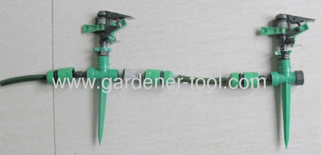 Plastic impulse water hose sprinkler with plastic spike