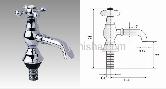 Brass Chrome Plated Antique Faucet for Basinwith Long Bibcock and Cross ZincHandle 