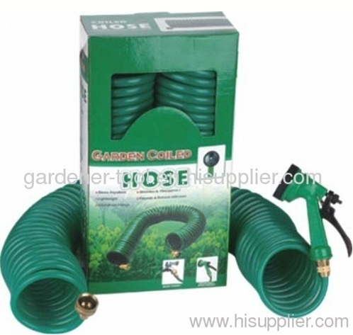 15M EVA Garden Coil Hose With Plastic 4-Pattern Hose Nozzle As Garden Water Hose To Irrigate Plant,Car Washing