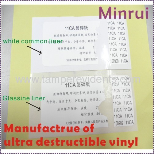 Custom Size Ultra Destructible Vinyl On Rolls/Sheets,Biggest Manufacturer of Destructive Label Materials