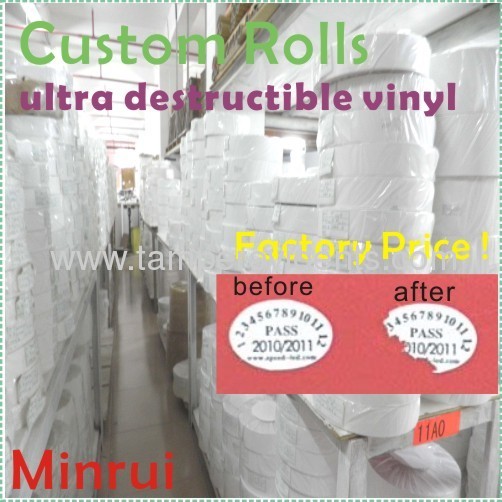 Custom Size Ultra Destructible Vinyl On Rolls/Sheets,Biggest Manufacturer of Destructive Label Materials