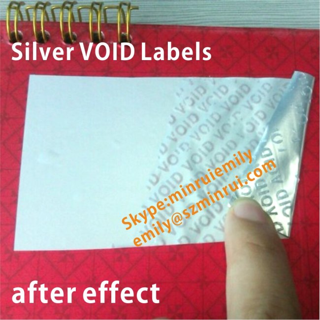 Custom No Residue Silver Tamper Proof Labels,No Transfer Tamper Evident VOID Vinyl Labels