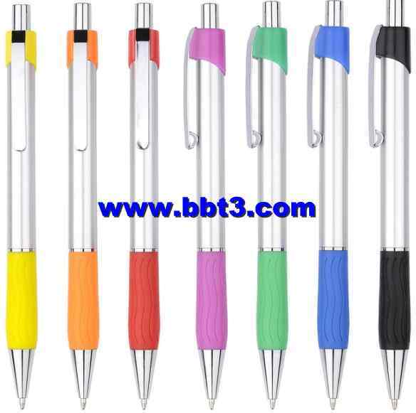 Promotional ballpen with metal clip and colorful rubber grip