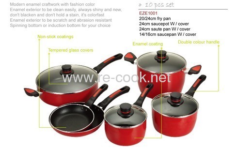 10 pcs red Cookware set with Saucepot Skillet Pan