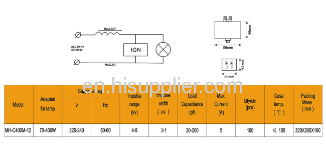 CD-2 Ignitor ElectronicIgnitor Plastic70-400W 