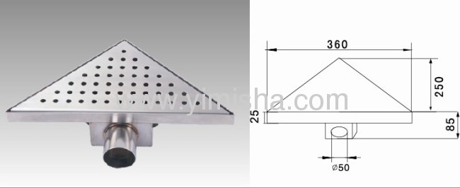 Triangle Stainless Steel Floor Drain with Side Outlet