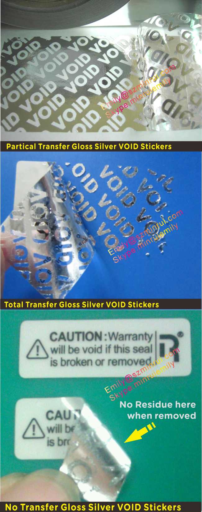 Security Tamper Proof VOID Stickers,Blue Tamper Evident VOID Vinyl Labels,Security Seal VOID Labels 