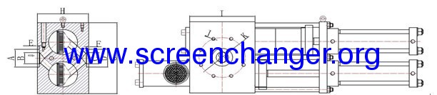 Double pillar screen changer for plastic processing machine