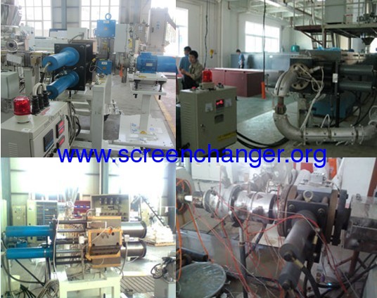 Double pillar screen changer for plastic processing machine