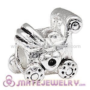 cheap factory wholesale large hole silver plated Baby Carriage charm beads