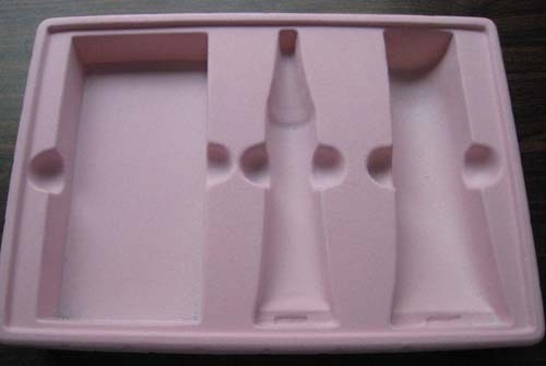 Plastic flocked blister tray for cosmetics bottle