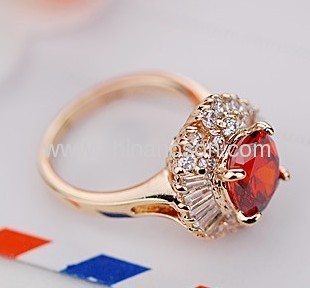 Ruby CZ diamond ring with gold plating