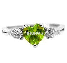 Emerald Heart cubic zirconia ring with rhodium plating