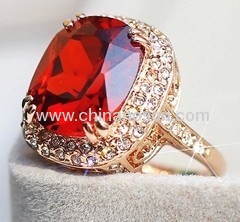Large Ruby CZjewellery ring with 18K gold plating