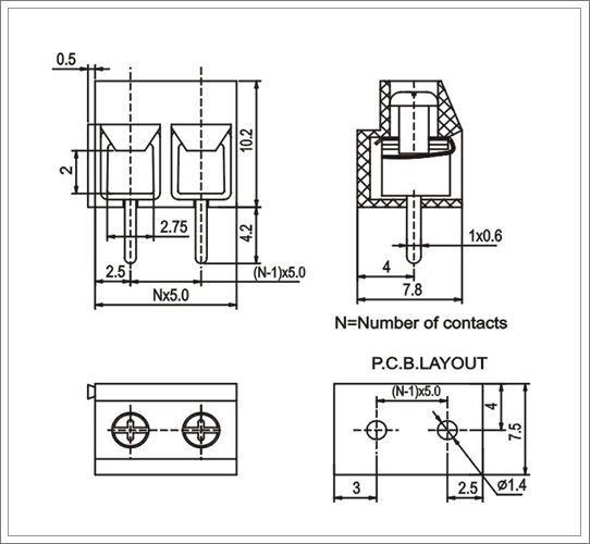 PCB Terminal Blocks KF126V pitch 5.0mm The Electronic Components---CiXi KaiFeng electronic Co.,LTD