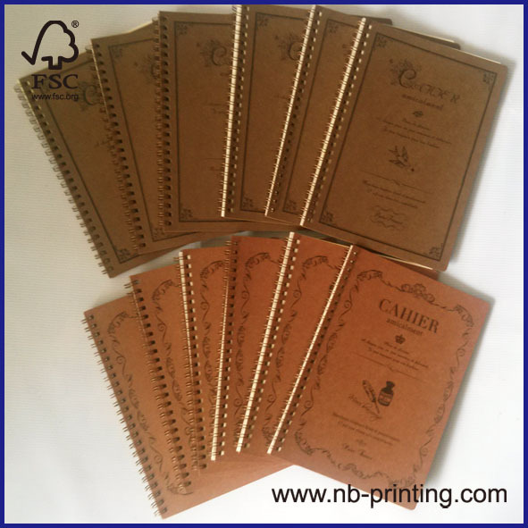 A5 brown paper soft cover spiral notebook 2 subject