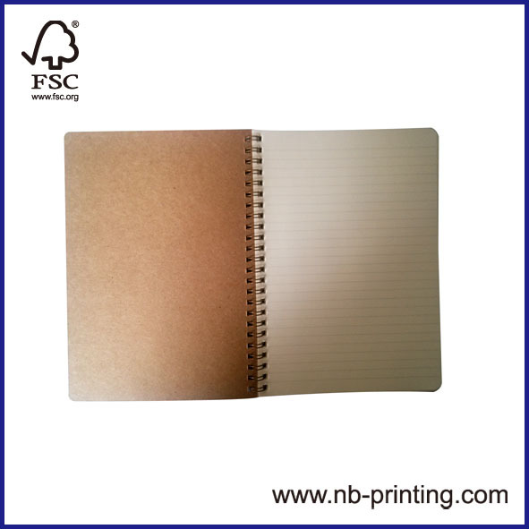 A5 brown paper soft cover spiral notebook 2 subject