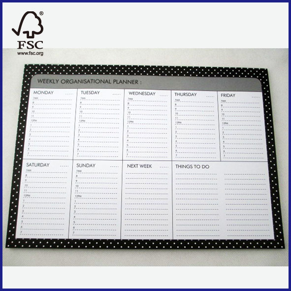Weekly Organisational planner with black print
