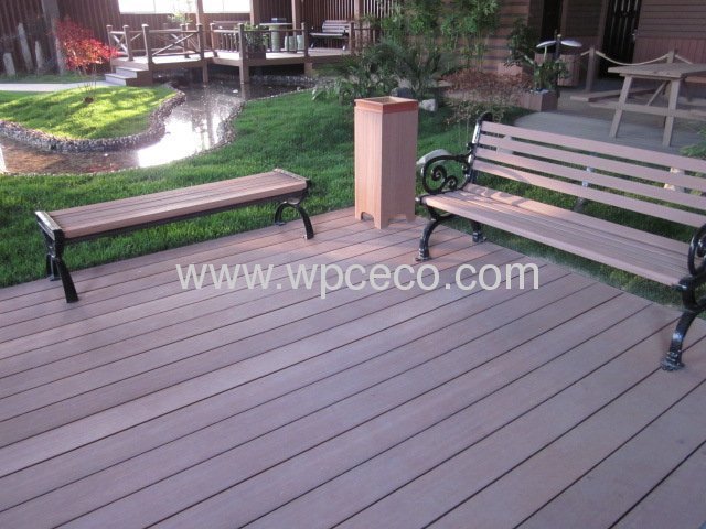 Outdoor gazebo wood flooring and wpc bench