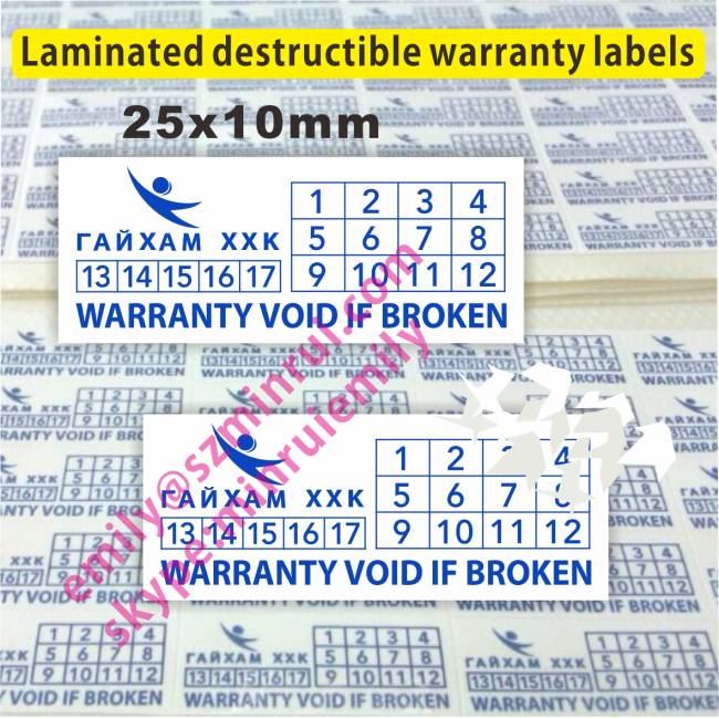 Custom Outdoor Use Warranty Stickers With Date and Logo,Custom Eggshell Warranty Labels,Laminated Destructible Labels