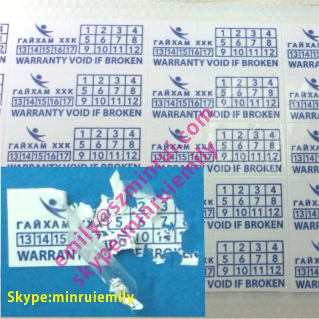 Custom Outdoor Use Warranty Stickers With Date and Logo,Custom Eggshell Warranty Labels,Laminated Destructible Labels