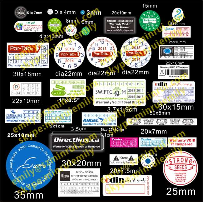 Custom Outdoor Use Warranty Stickers With Date and Logo,Custom Eggshell Warranty Labels,Laminated Destructible Labels