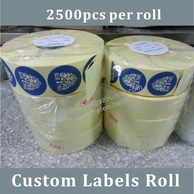 Self Adhesive Blue Round Label For Package,Logo Sticker With Different Size Customized In Rolls