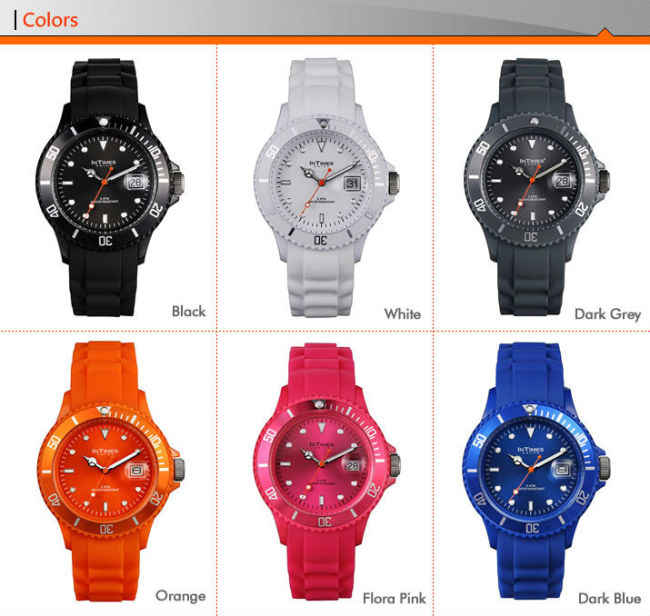 Colorful silicone sports watch unisex 40mm plastic case Japan Movt. From Intimes branded sports watch IT-044