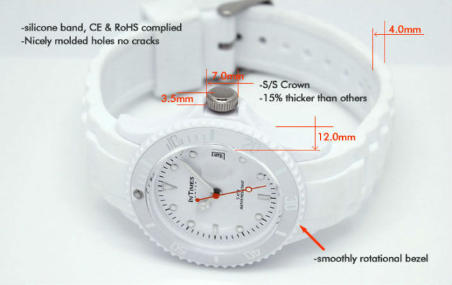 Hot silicon watches unisex 40mm Japan movt plastic case silicon watch strap 5ATM from Intimes branded silicon watches