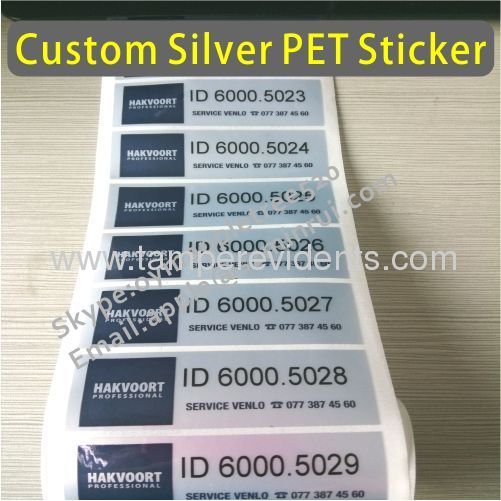 Custom Matt Silver PET Stickers,Waterproof Silver Foil Labels With Serial Numbers,Laminated Adhesive PET Label 