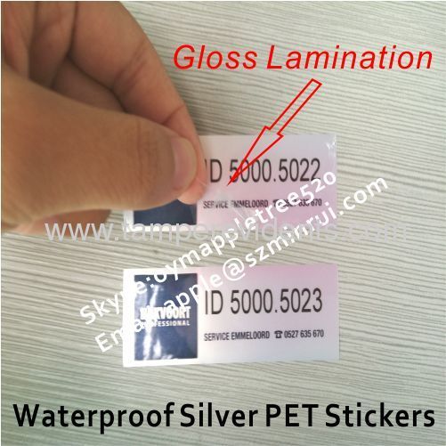 Custom Matt Silver PET Stickers,Waterproof Silver Foil Labels With Serial Numbers,Laminated Adhesive PET Label 