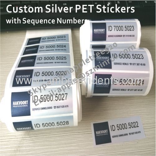 Custom Matt Silver PET Stickers,Waterproof Silver Foil Labels With Serial Numbers,Laminated Adhesive PET Label 