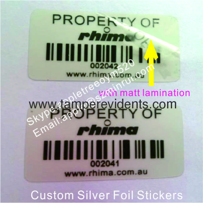 Custom Matt Silver PET Stickers,Waterproof Silver Foil Labels With Serial Numbers,Laminated Adhesive PET Label 