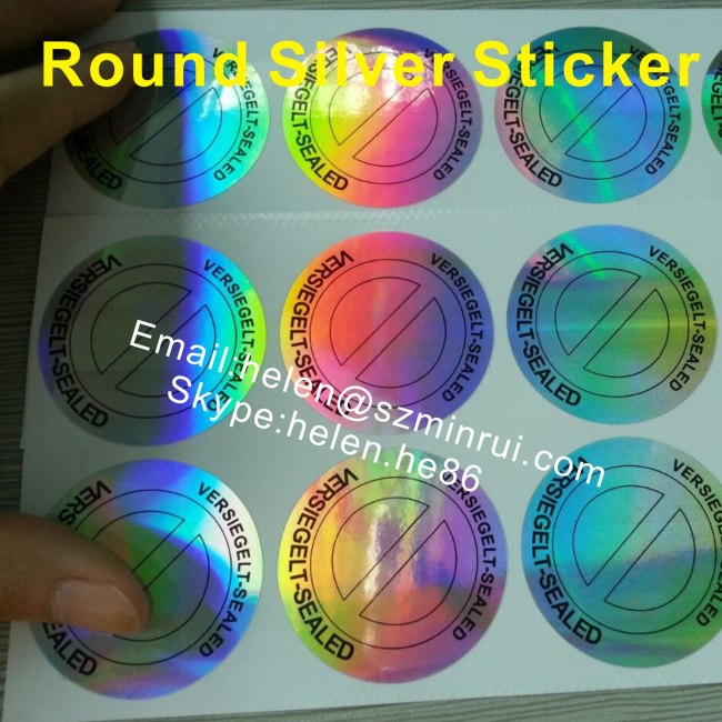 Custom Round Silver Holographic Sticker,Tamper Proof Self Adhesive Hologram Seal