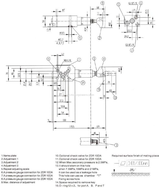 Pressure reducing valve direct operated sandwich plate