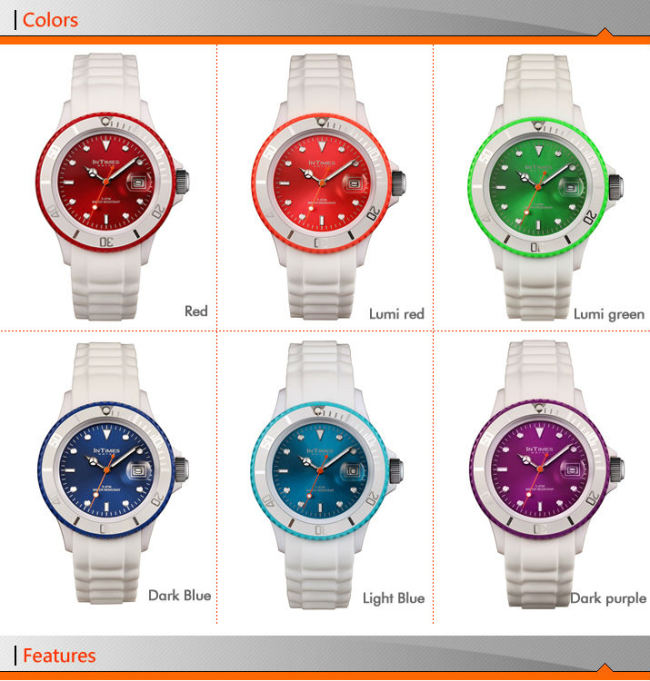 Hot silicone watches mixed color Japan movt plastic case silicone watch strap 5ATM from Intimes branded silicone watch