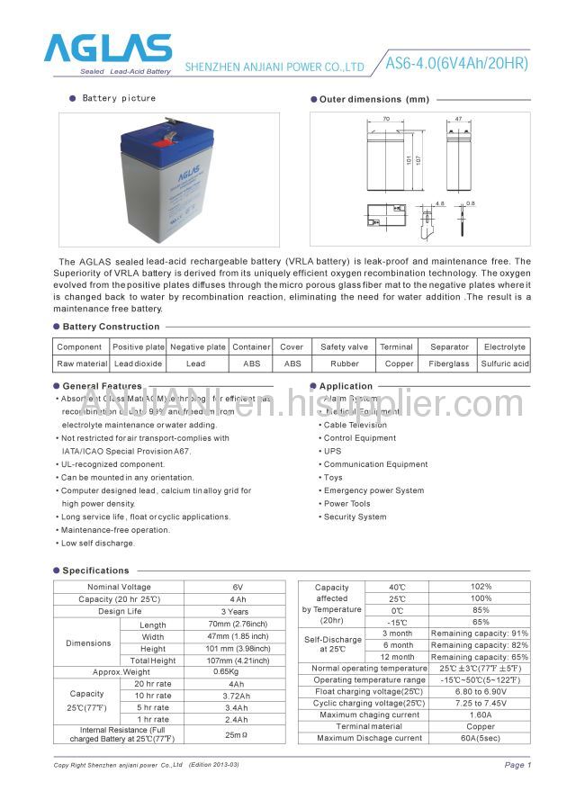 6v4ah electronic scale battery