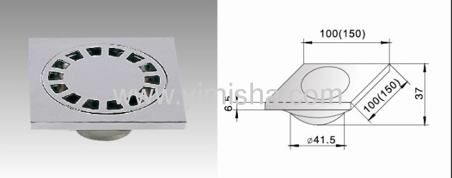 YIMISHA Square Zinc Alloy Chrome Plated Floor Drain with Outlet Diameter 41.5mm