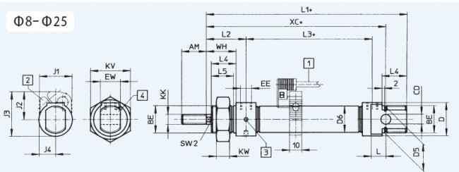 XSNU ISO 6432 Mini Stainless Steel Air Cylinders (Festo model DSNU)