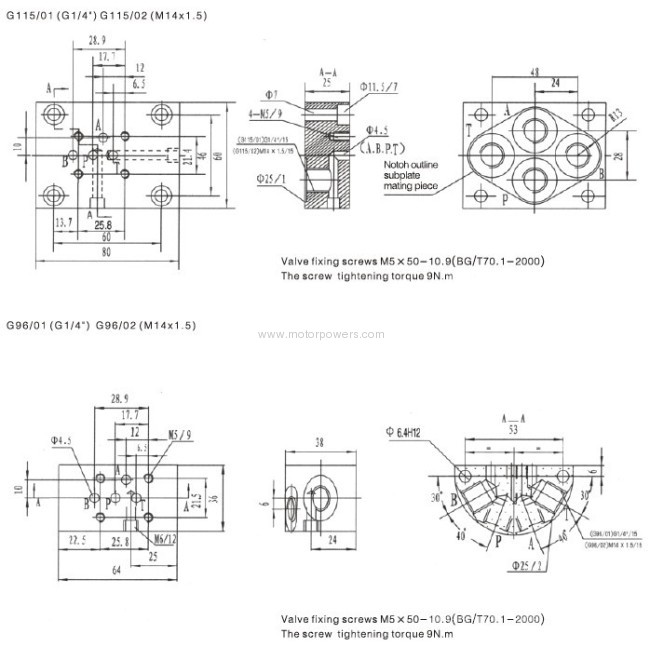 pressure shut-off valve pilot operated with subplate mounting