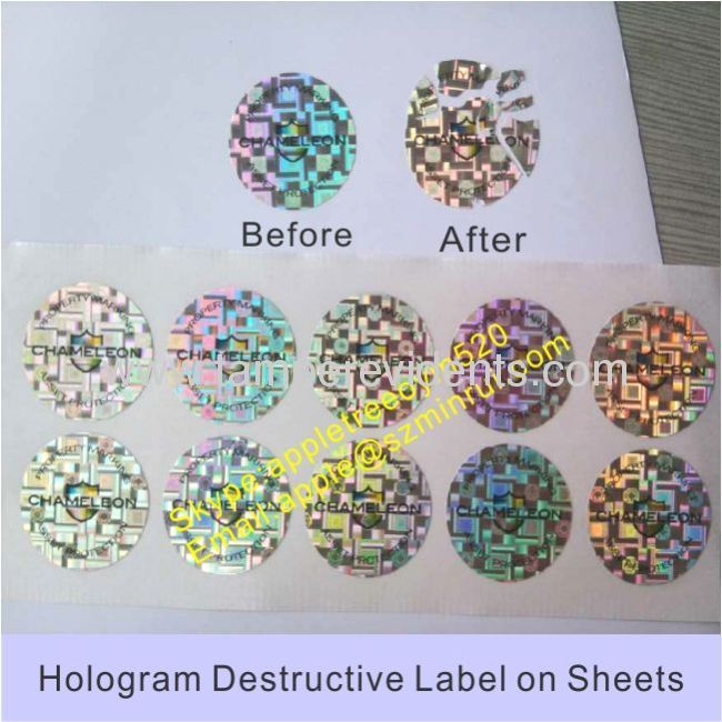 One Time Use Gold/Silver Hologram Sticker,Hologram Ultra Destructible Vinyl Labels for Property Protection,Eggskin Label