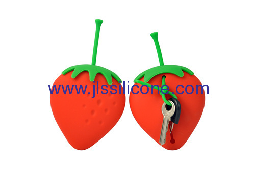 Strawberry style silicone keychain bag