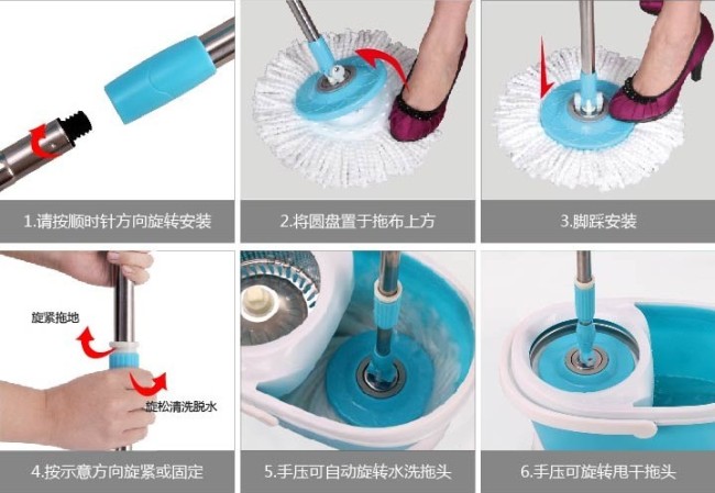 Eco-Friendly Foldable Tornado mop with blue and white color