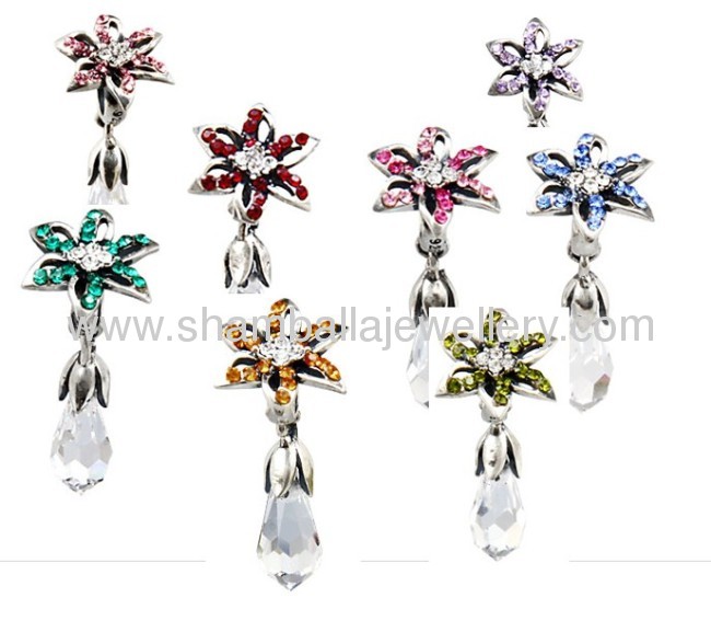 Mixed silver european flower Lily Briolette crystal Dangle charms for bracelets